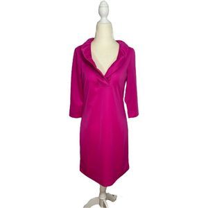 Gretchen Scott Hot Pink Ruffle V Neck 3/4 Sleeve Mini Dress Size XS
